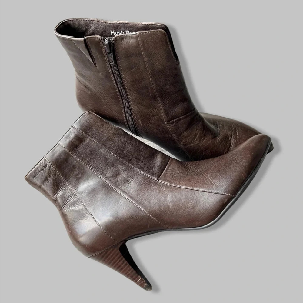 Hush Puppies Brown Leather Waterproof Heeled Ankle Boots